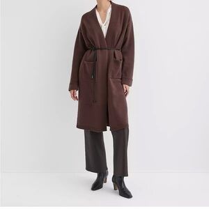 LOFT Roasted Walnut Brown sleek and soft Knit Faux Leather Belt Open Cardigan